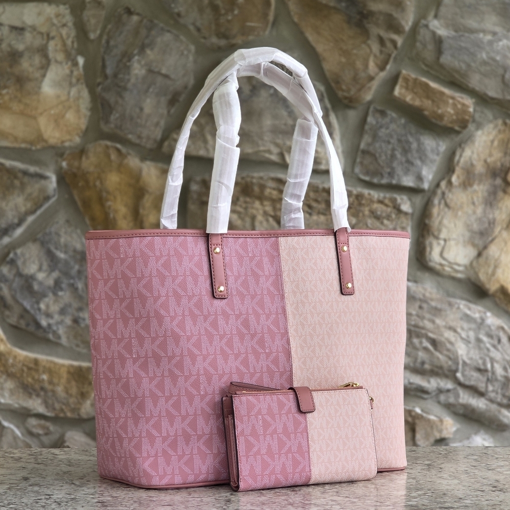 Michael Kors Carter Color-Block Pink Tote SET - Picture 3 of 13